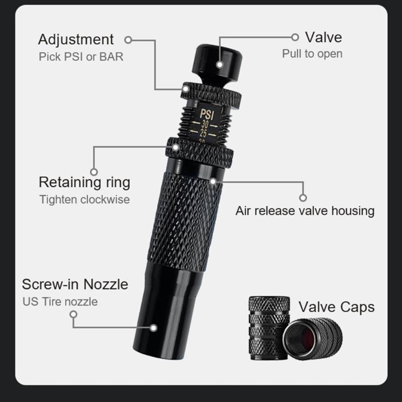 Клапаны для спуска воздуха из шин Регулируемые дефляторы шин Набор из 4 штук Автоматический контроль давления для внедорожника Мотоцикла