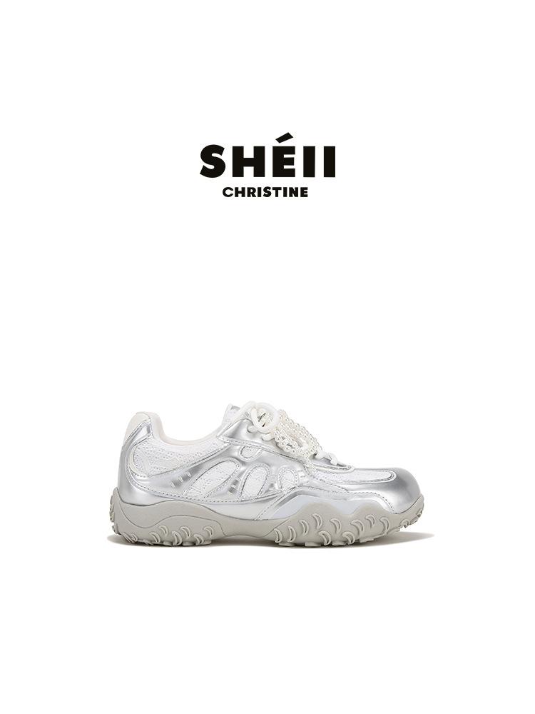 [FanGui] Внутренняя высота подошвы-полумесяца увеличивает кружевные жемчужные повседневные моральные тренировочные туфли женские туфли Forrest Gump мода