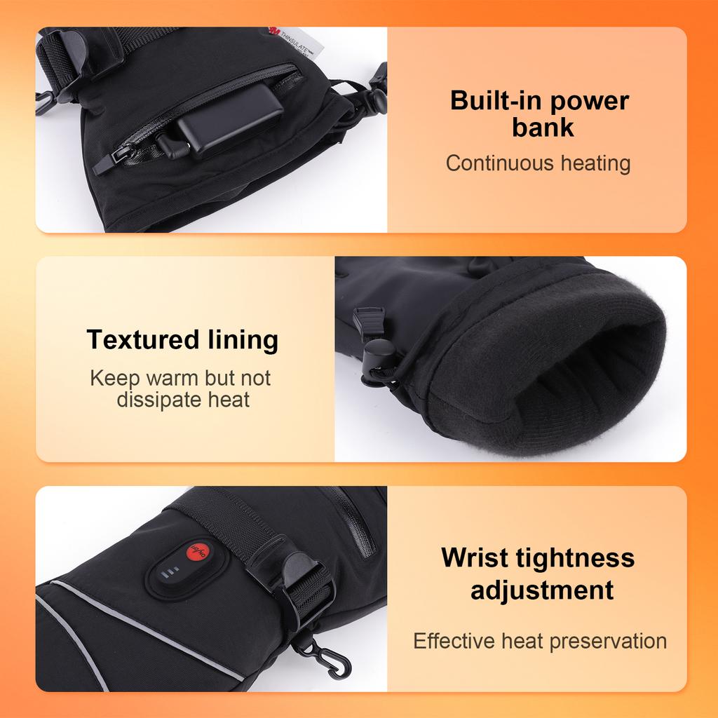 Electric Heating Gloves Touchscreen Waterproof Hand Warmer Rechargeable Anti-Scratch Heated Gloves for Motorcycle Bike Gloves