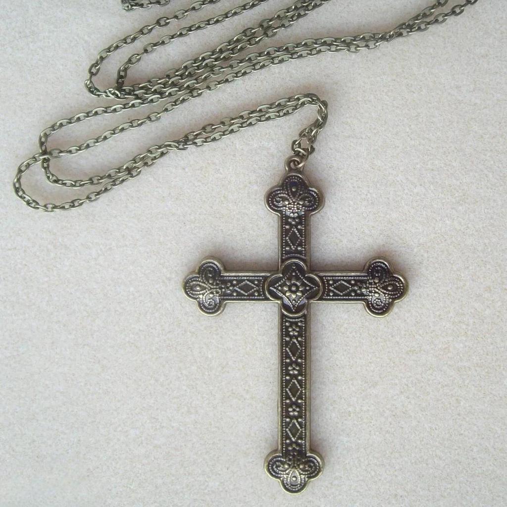 Винтажное бронзовое готическое ожерелье с крестом и цепочкой 70 см