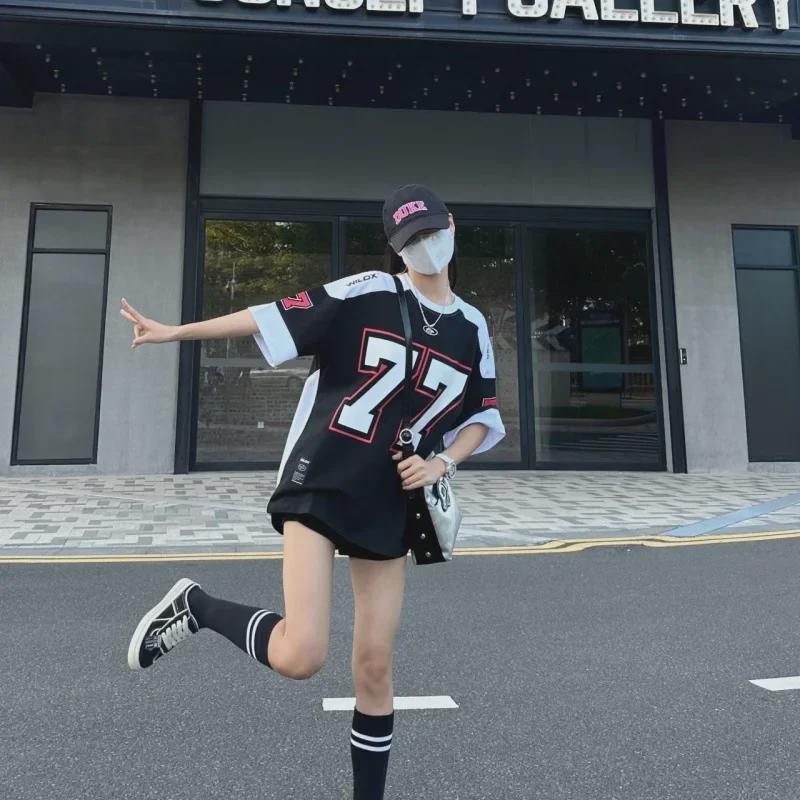 Мужская футболка в стиле ретро хоккей с шайбой — европейское и американское влияние, короткий рукав, уличная одежда, повседневная спортивная одежда