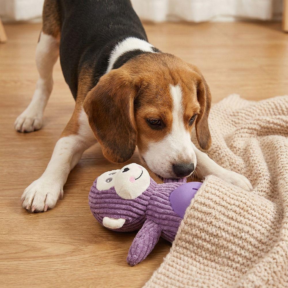 Big Belly Design Dog Chew Bite-Resistant Animal Shape Food Leaks Snack Squeak Sound Cleaning Teeth Interactive Dog Feeder