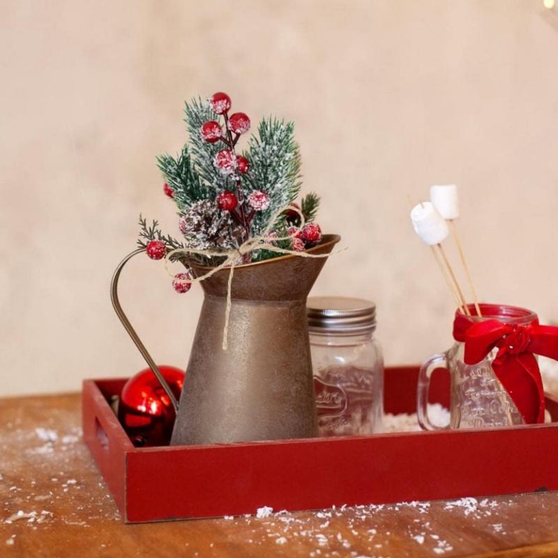 10 шт. Искусственные рождественские пики, Стебли с красными рождественскими ягодами, Сосновые ветки с шишками, Веточка остролиста, Зимний праздничный цветочный пик, DIY украшение