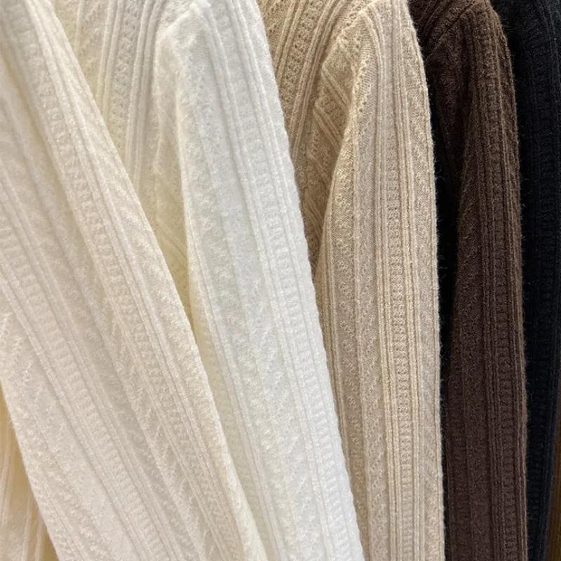 Трикотажная рубашка с кромкой из дерева, нижняя рубашка с полуводолазкой для женщин на осень и зиму с низом, новый женский топ