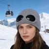 Вязаная шапка однотонная теплая вязаная шапка с декором в виде очков эластичная ветрозащитная зимняя шапка для улицы путешествий езды на велосипеде повседневная носка