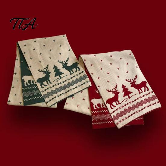 Cozy Thermal Neck Accessory Winter Knitted Scarf for Women, Reversible Fair Isle Snowflake Reindeer Soft Skin Friendly Scarf, Warm Long Wrap Christmas