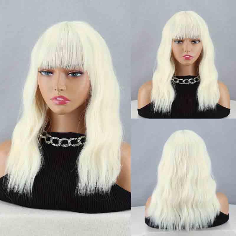 Synthetic Middle Length Short Wave Hair Extension Natural Wigs With Bangs For Women Wig Fibre Cosplay Wig