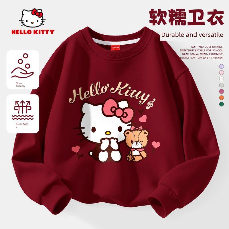 Флисовая толстовка для девочек Hello Kitty Красная 2025 Новая Стильная для Детей Старшего Возраста Детская Знак Зодиака Топ Модный