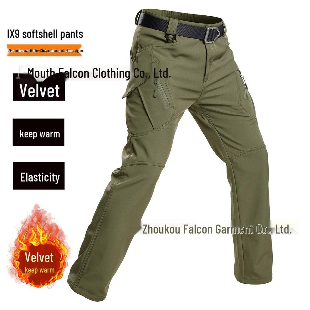 Мужские зимние камуфляжные софтшелл лыжные штаны на флисовой подкладке - Ветрозащитные, морозостойкие, с множеством карманов, идеально подходят для активного отдыха и альпинизма.