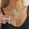 3PC Women's Fashion Zircon Bow Necklace, Earrings, Zircon Set, Design Inspired Zircon Suitable for Party and Festival Gifts