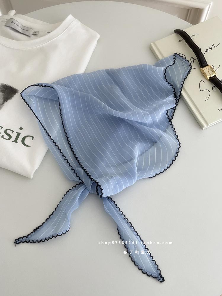 Lightweight Blue Striped Silk Bandana: Versatile Headband & Neck Scarf for Spring, Summer, Autumn.