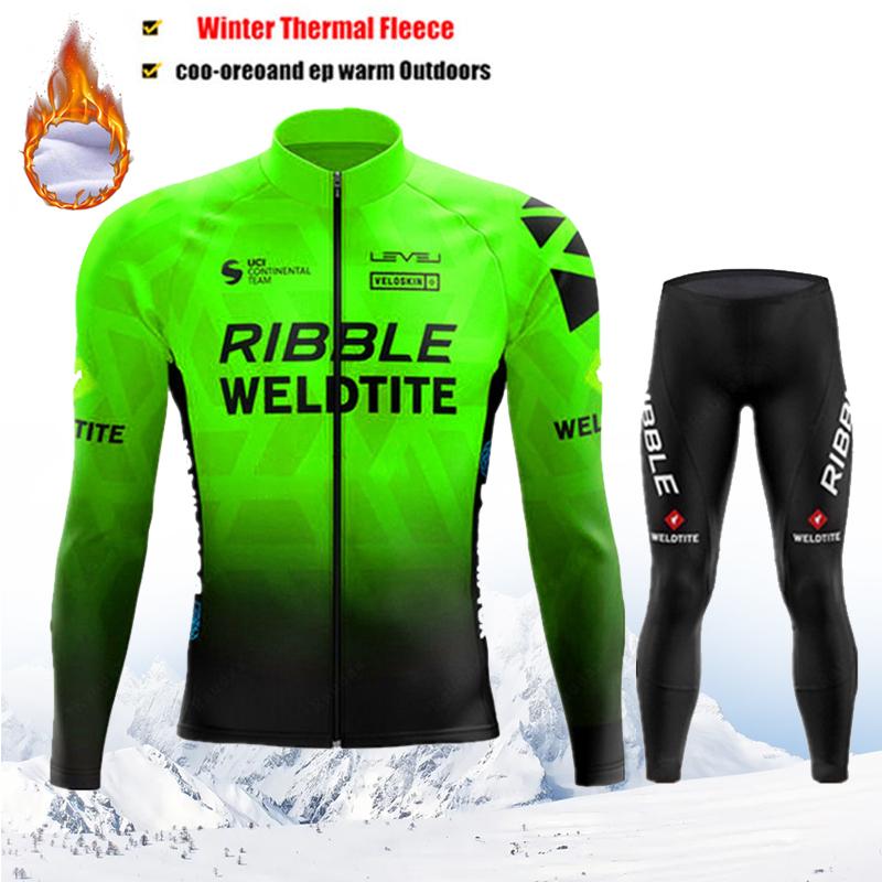 2025 Pro Team Winter Cycling Jerseys Set Yellow Long Sleeve Thermal Fleece Bicycle Clothing Keep Warm Bike Wear Suit Sportswear