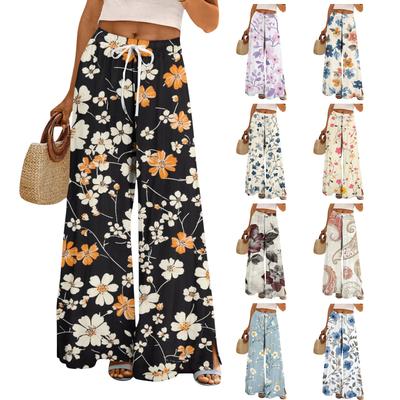 Женские брюки с принтом и широкими штанинами, с карманами, с высокой талией, на кулиске, свободные, повседневные