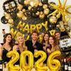 2026 Новогоднее украшение Черно-золотой серебряный латексные шары Фольгированный баннер с буквами Набор для новогодней вечеринки Выпускного вечера