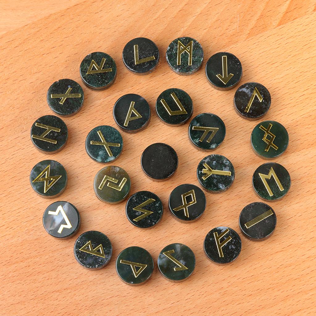 25Pcs/1Pack Natural Crystal Quartz Agate Rune Letters Unperforated Discs Set,Palm Stones Viking Nordic Amulet Divination Ornaments Decoration Jewelry