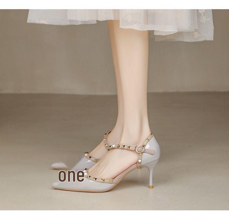 Женские летние 2025 года туфли-лодочки из телесной кожи с шипами, с открытым носком и на шпильке