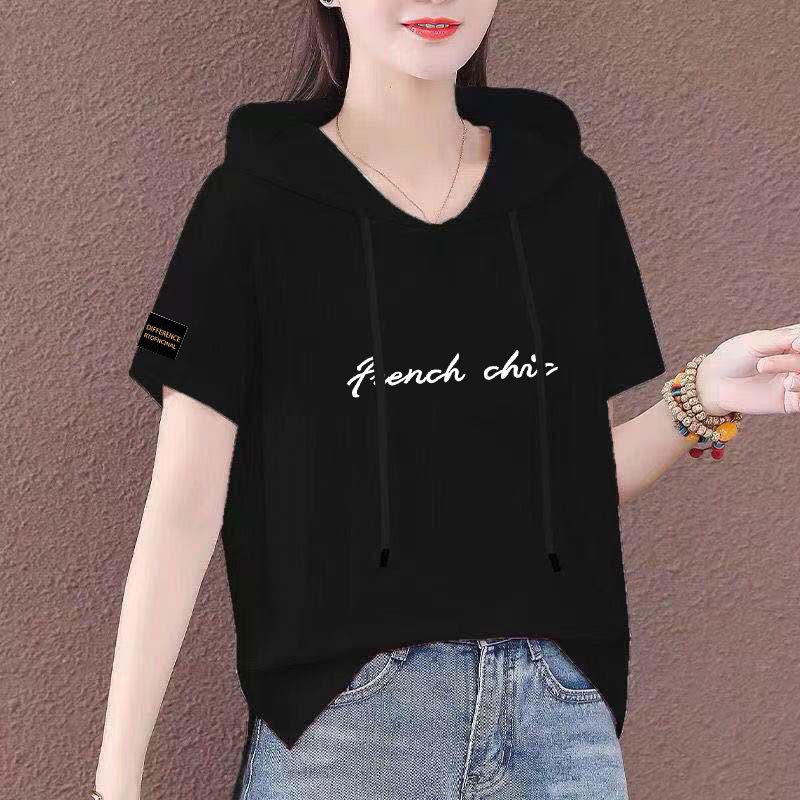 Женский повседневный топ с капюшоном и короткими рукавами из 100% хлопка в этническом стиле