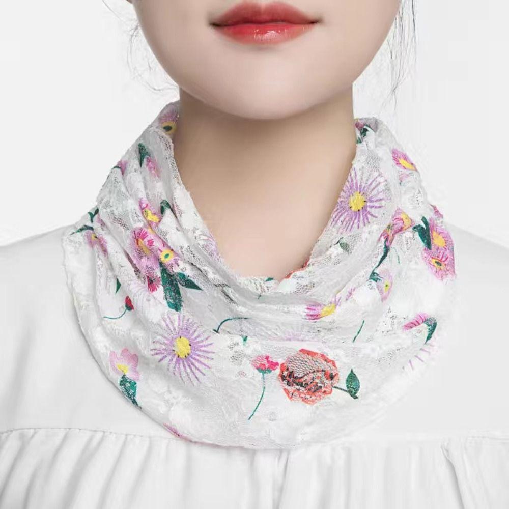 Floral Silk Scarf Ice Silk Neck Guard Scarf Summer Veil Women