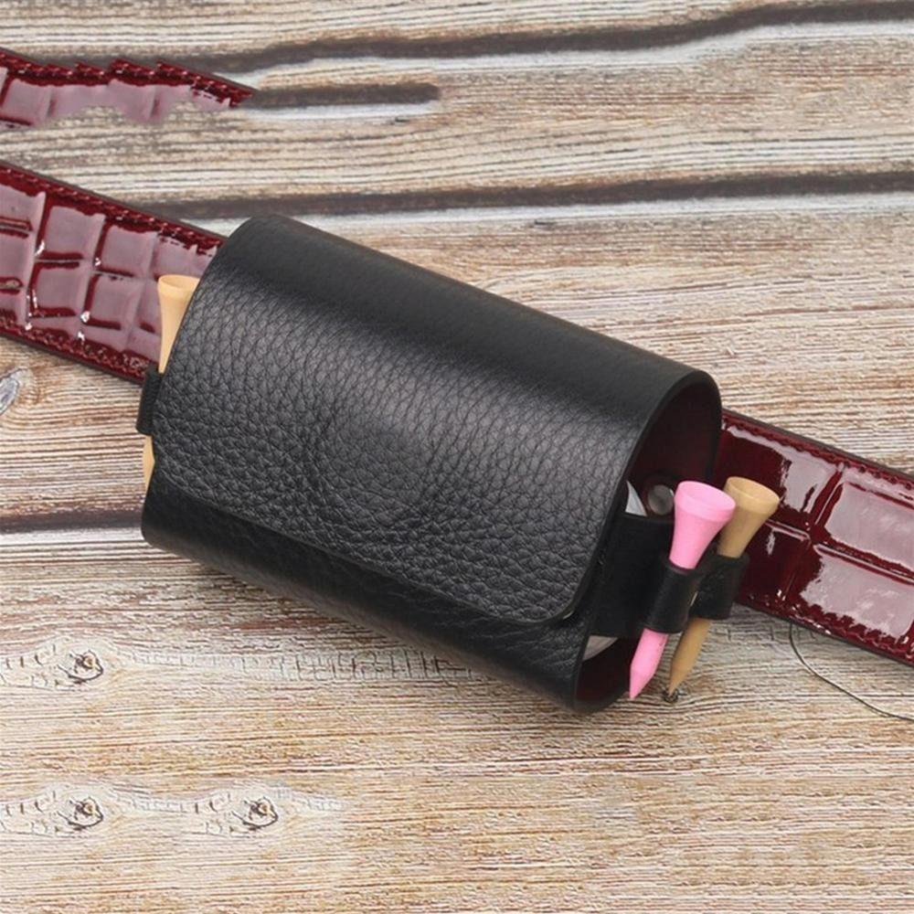 New 4 Golf Tees Outdoor 2 Balls PU Leather Golf Ball Bag Waist Storage Bag