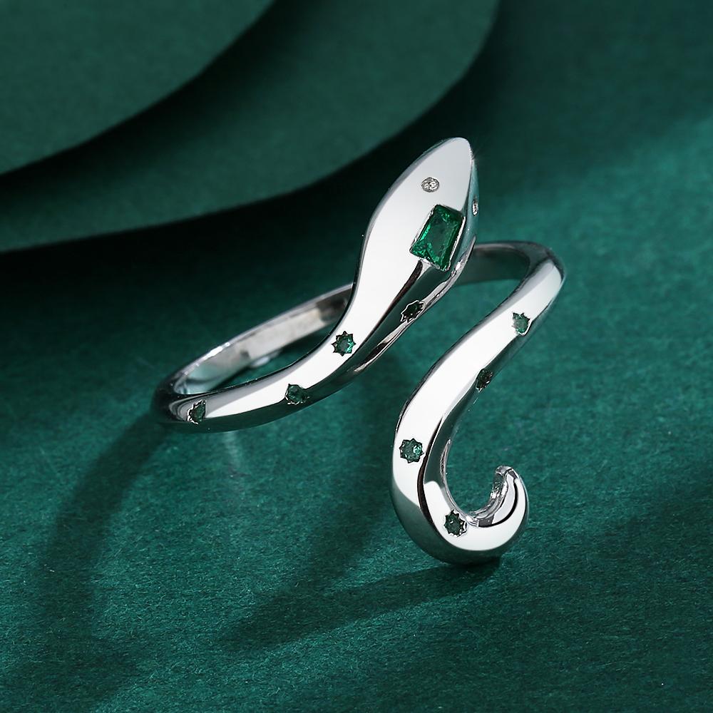 Роскошное нерегулярное двойное кольцо со змеиной головой изумруда для пар, кольцо для женщин, свадебные украшения из стерлингового серебра, креативное кольцо в виде змеи, ювелирные изделия из стерлингового серебра