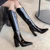 Women's High Boots PU Leather Solid Color Stage Catwalk High Heel Fashion Boots 2024 New Pointed Women's Thick Heel Knight Boots