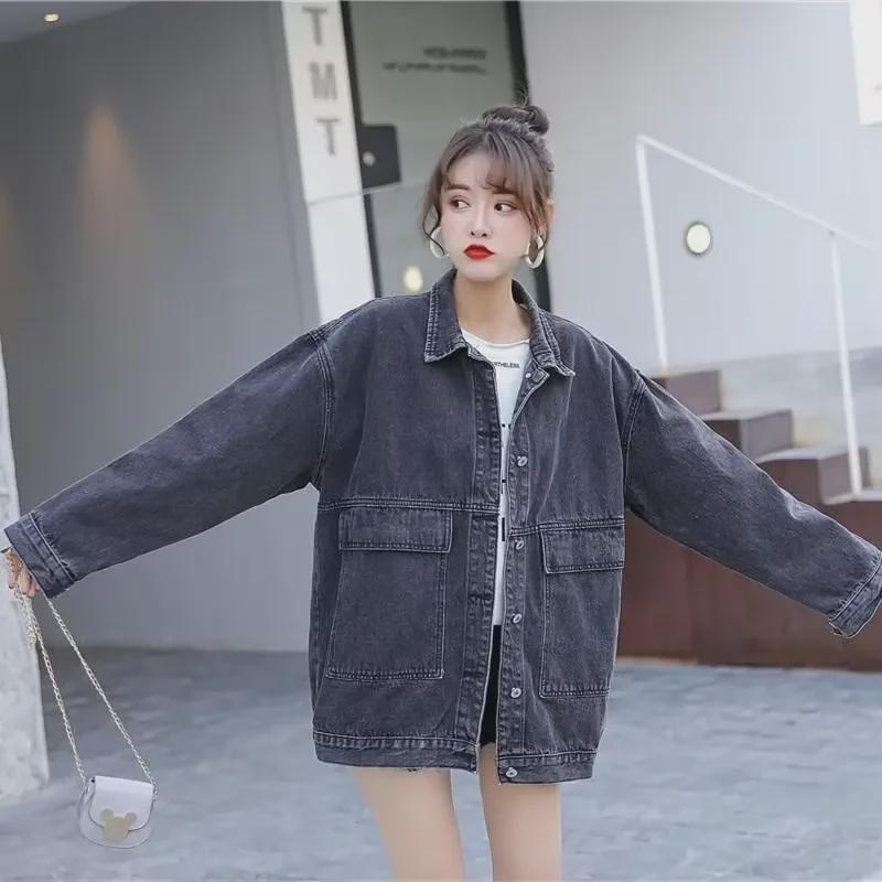 Women's Retro Korean Style Oversized Denim Jacket - Harajuku Workwear for Autumn & Winter
