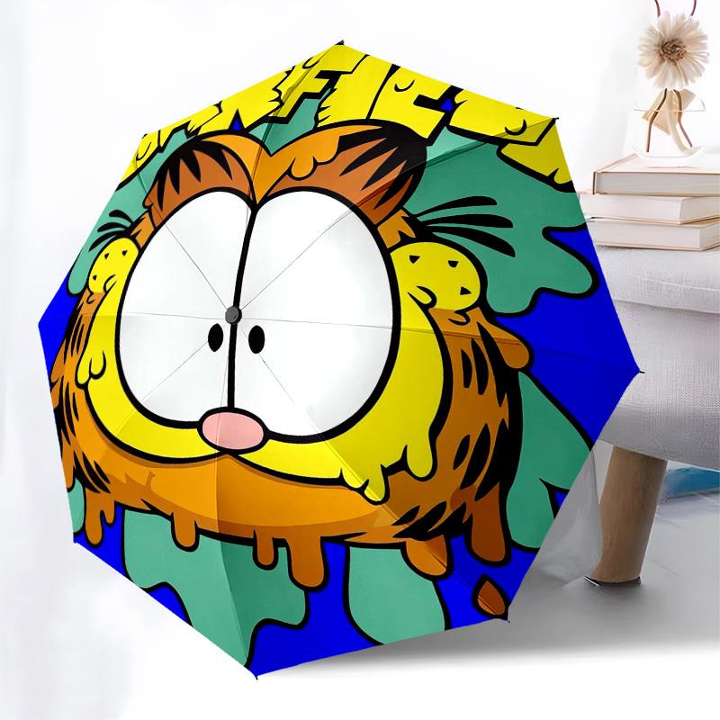 1pc Garfield Melted Face Sticker Umbrella with Plastic Handle,Suitable for All Seasons Home Travel Outdoor UmbrellaFP074