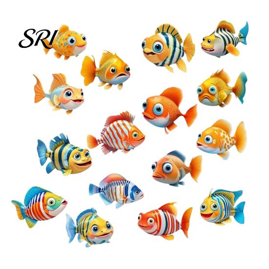 Detailed Fish Sculpture 16 Pcs Summer Ocean Wooden Ornament Vintage 2D Coastal Nautical Lifelike Figurine Hnaging Decoration for Beach Lake