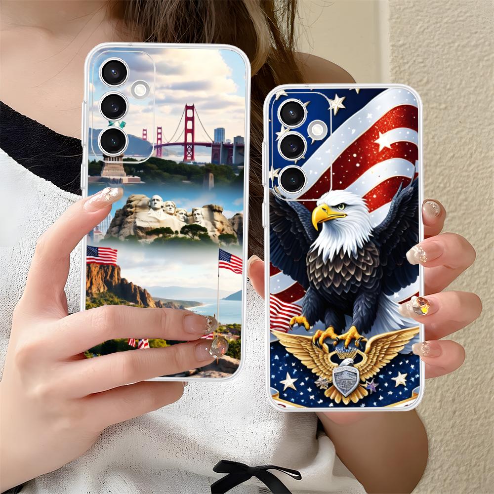 США Флаг Америки Прозрачный чехол для мобильного телефона для Samsung Galaxy S25 S24 S23 S22 S21Plus FE Ultra Цветной чехол