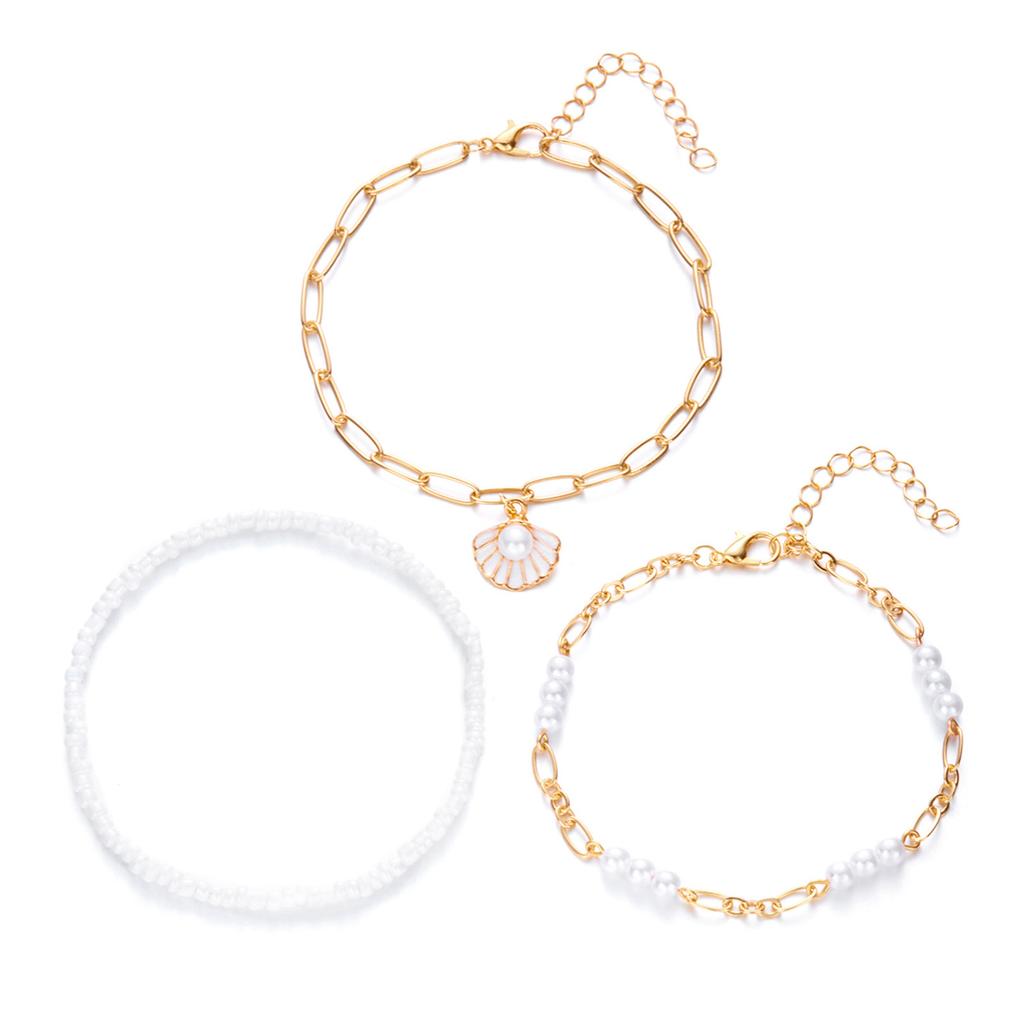 Layering Stackable Anklet For Women With Shell Starfish Beads Summer Beach Jewelry Alloy Faux Pearls Seaside Accessory