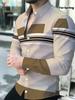 Мужская рубашка с принтом с длинным рукавом, Модная приталенная в стиле business casual, Легкий и элегантный топ для весны и лета