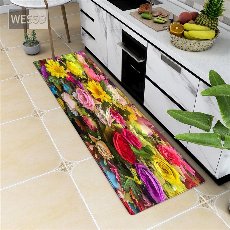 3D цветочный коврик для кухни, нескользящий цветочный ковер для спальни, мягкий коврик для ванной комнаты, коврик для пола из пены с эффектом памяти, коврик для туалета