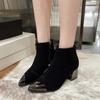 Мода 2024 года, новые квадратные каблуки, женские ботинки челси на осень и раннюю зиму, остроносые сексуальные женские туфли на высоком каблуке, черные туфли