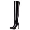 Fashion Sexy Black Over the Knee High Boots Black Heels Nightclub Dance Party Shoe Ladies Lace-up Elastic Thigh Long Boot Large Size 48