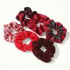 6pcs/pack Women Red Scrunchies Elastic Hair Band Solid Print Color Ties Ponytail Holder Accessories Fabric Leopard Gift