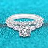 1ct Round Cut Moissanite Engagement Ring for Women 2pcs Sets Lab Created Diamond Band 925 Sterling Silver Plated 18k Gold