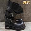 Retro Cowhide Boots Couple Belt Buckle Heightening Knight Boots