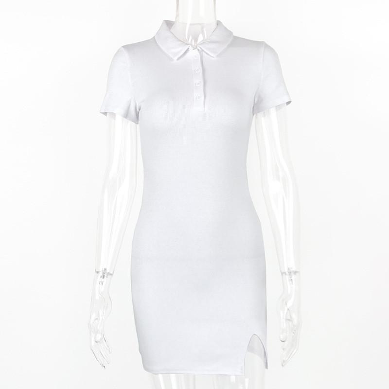 Summer Sexy Bodycon Dress With Polo Neck Short Sleeve Knitted Fabric For Club Wear