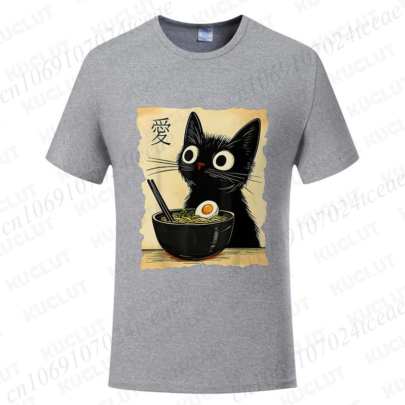 Funny Cat Ramen Graphic Tee Japanese Kawaii Anime Cat T-Shirt Fashion T-shirts Short Sleeve Clothes Trend Casual Unisex Tshirts