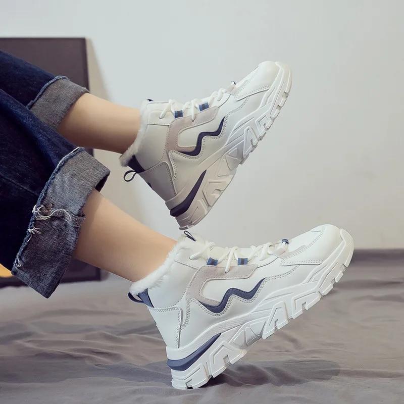 Popular Sports Shoes Women's Plush 2023 Autumn and Winter New High Top Versatile Dad Running Casual Cotton Shoes Trend