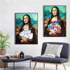 Забавная художественная картина на холсте Мона Лиза с принтом, настенная живопись для туалета, бумажный постер для ванной комнаты, украшение для дома, картина для гостиной, спальни