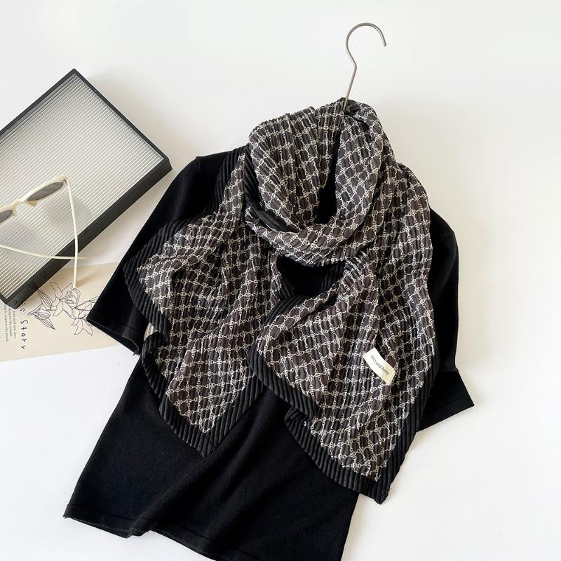 New Fashion Imitation Cotton and Linen Pleated Scarf Women's Printing Double-layer Cotton and Linen Decorative Scarf Shawl