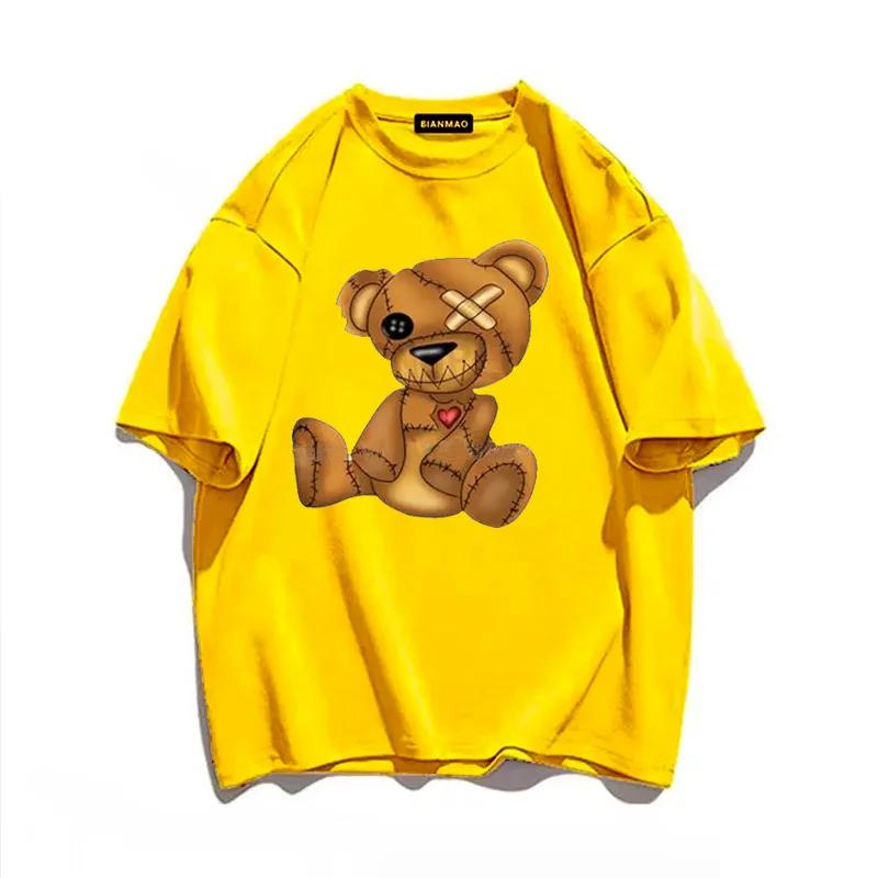 Футболка с изображением плюшевого мишки, играющего в бадминтон, хлопковая одежда, топы, графика, кавайная, для мужчин и женщин, с коротким рукавом, с принтом, модная уличная одежда