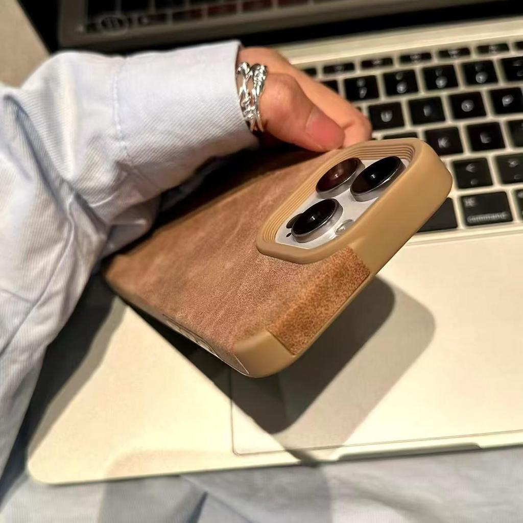 Vintage Suede TPU Full Wrap Protective Phone Case for iPhone 16 Pro Max