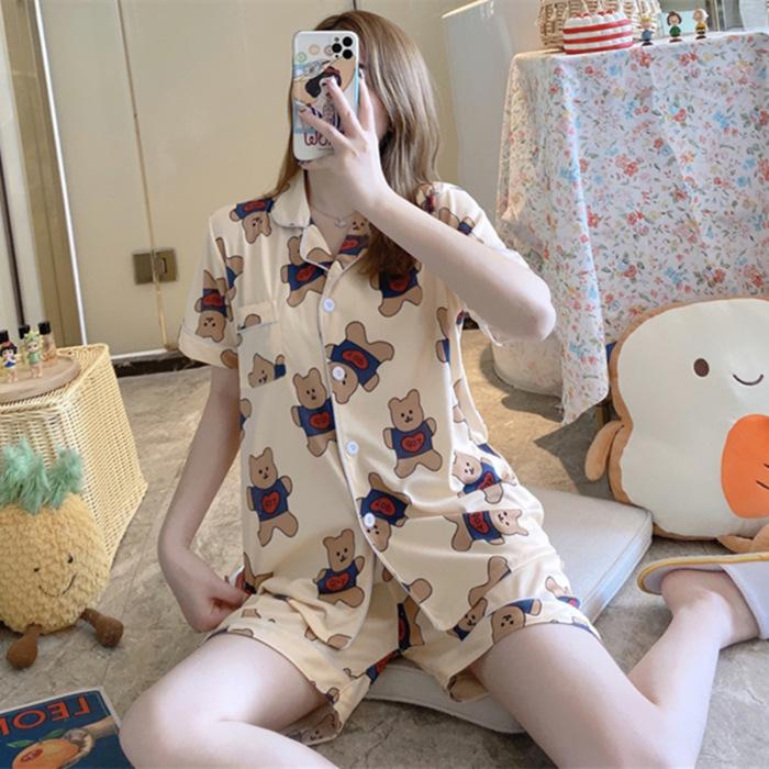 Pajama Set for Women In Summer, Cute Strawberry Print, Sweet Girly Korean Style Casual Design, Soft and Simple Pajamas for Women