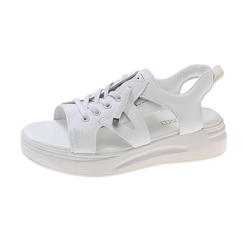 2025 Summer New Women's Shoes Thick Bottom Hollow Sponge Cake Fashion Casual Sports Flat Bottom White Shoes Sandals for Women