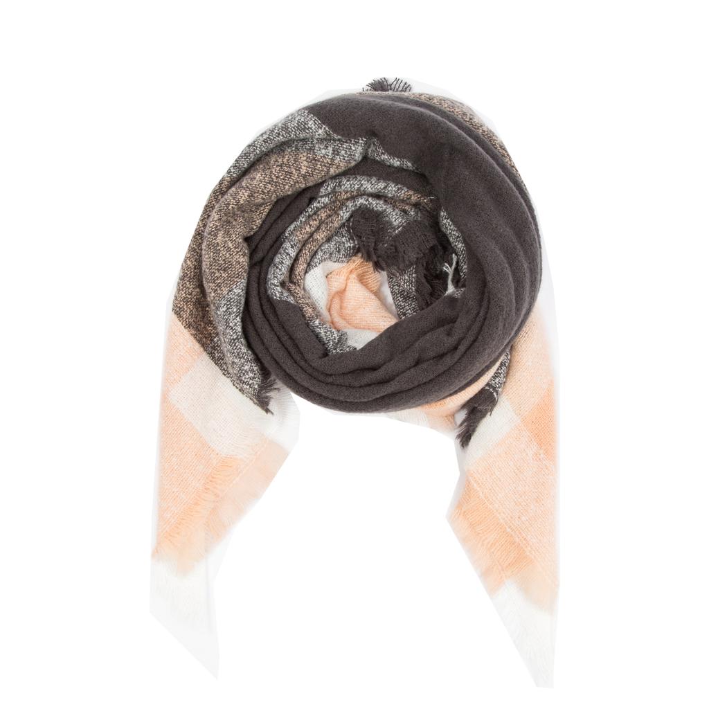 Осенне-зимняя шаль, женский теплый синий клетчатый квадратный шарф