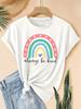 WoWomen' S Cute Short Sleeved Top with Colorful Heart and Always Be Kind Text Print Soft Stretchy Ro