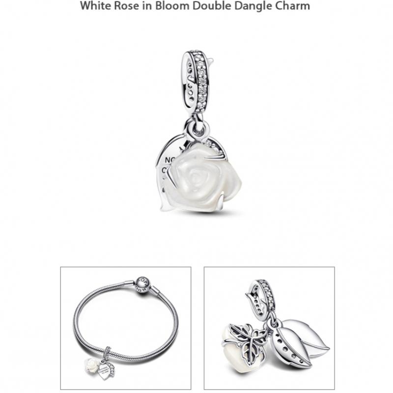 Pandora Шарм-подвеска 'Белая роза в цвету' Double Dangle 793200c01