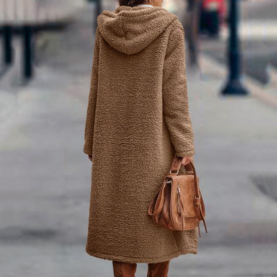 Женское зимнее пальто, плотная однотонная шапка с капюшоном, теплая шерстяная шапка с длинными рукавами до середины икры, женское пальто для улицы